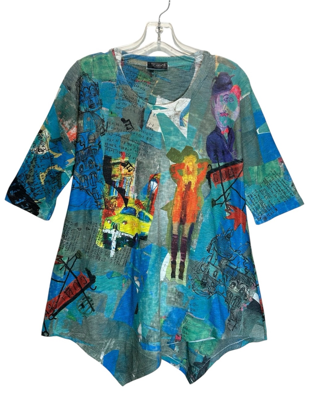 Inoah Wearable Art Colorful Abstract Print Asymmetric Knit Jersey Tunic - Small
